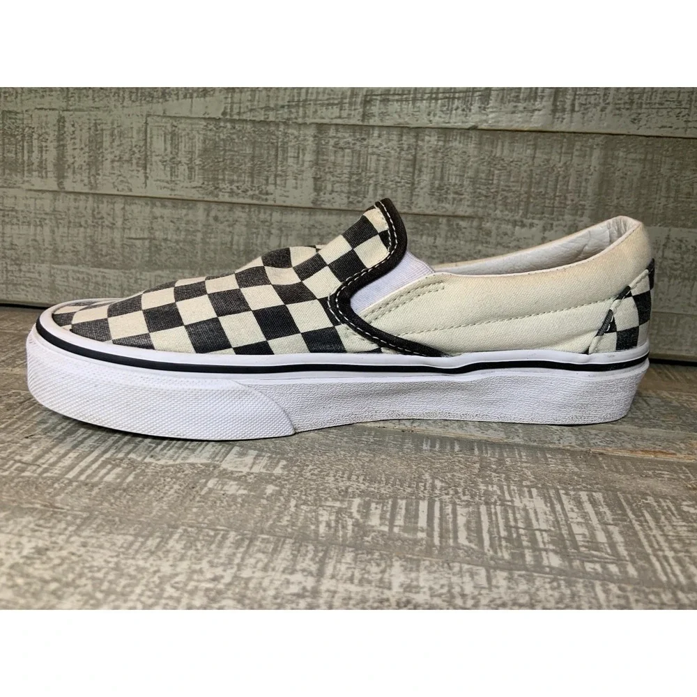 Vans Black White Checkered Canvas Slip On Sneakers Shoes Size Women 6.5 Men's 5